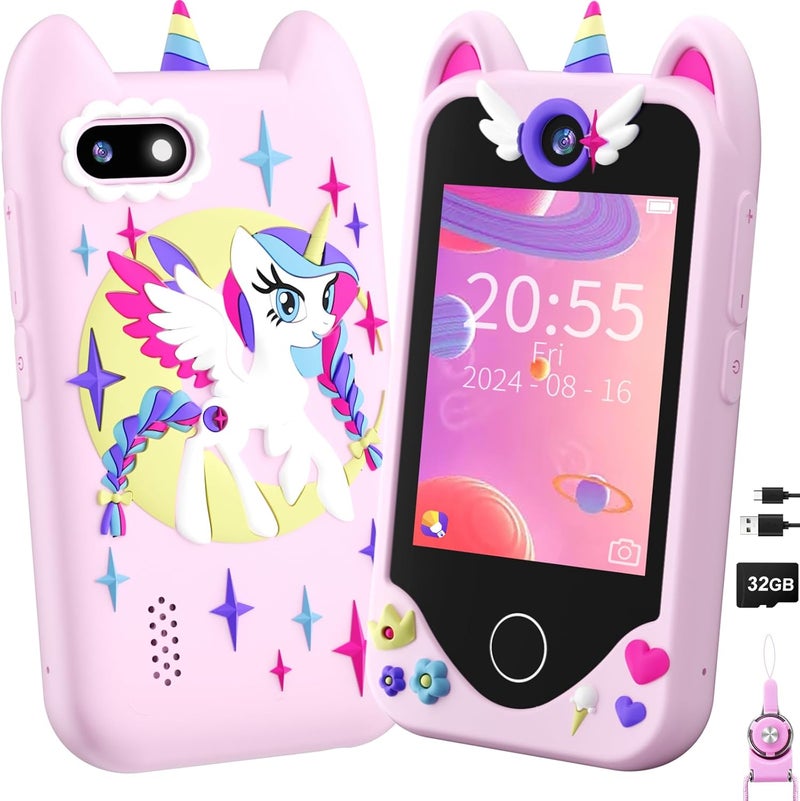 Yosfeng Kids Smart Phone for Girls Gifts - Toddler Christmas Birthday Gift for Age 3 4 5 6 Year Old, Kids Cell Phone Toy with Touchscreen, Dual Cameras, Learning, Kid Mp3 Player, Games with 32 GB Card - Image 1